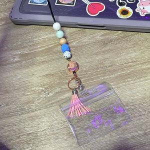 Colorful Beaded Lanyard with Clear ID Holder